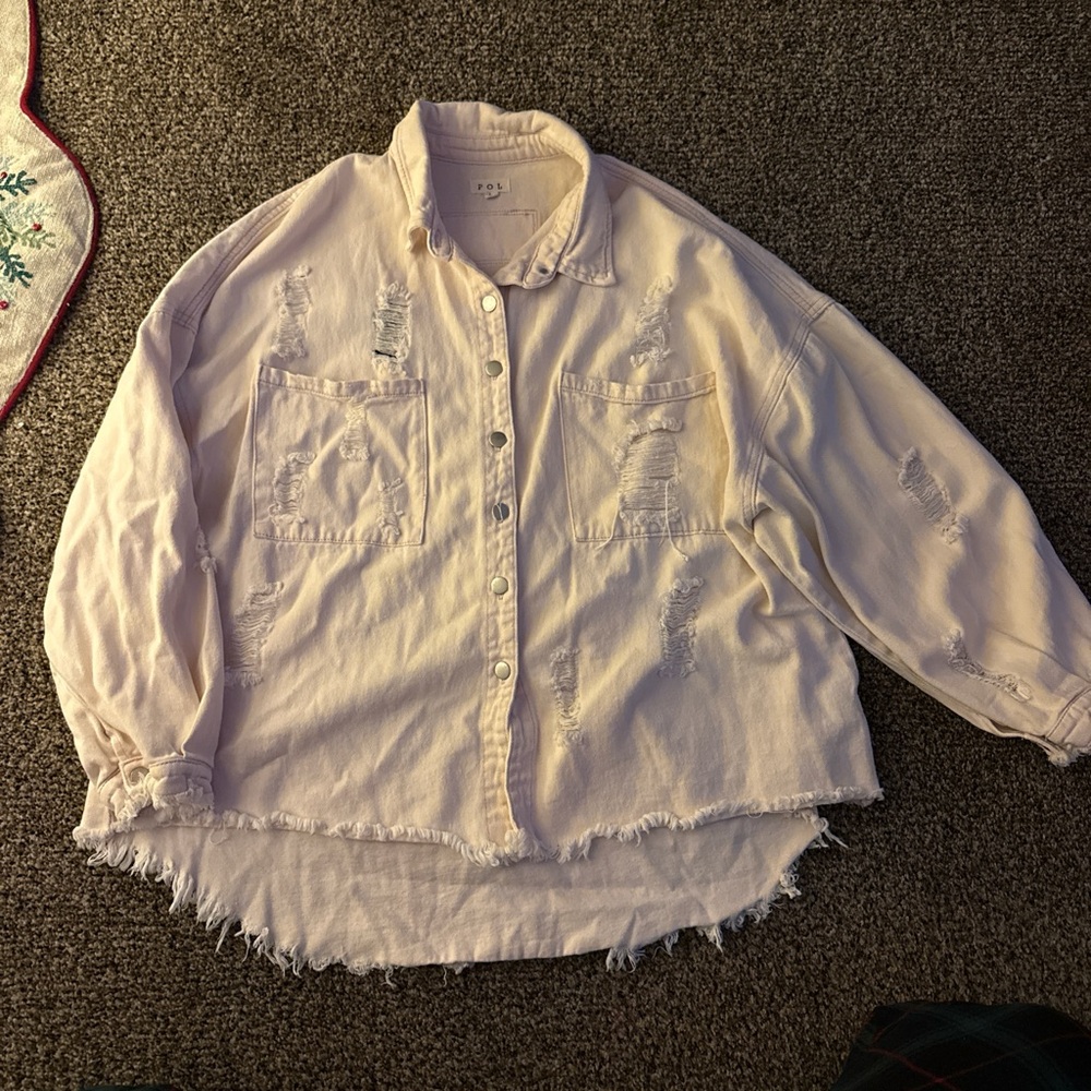 A Classy Chic Boutique Distressed Light Pink Jean Jacket